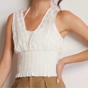 Anthropologie White Sleeveless Smocked Waist Tank